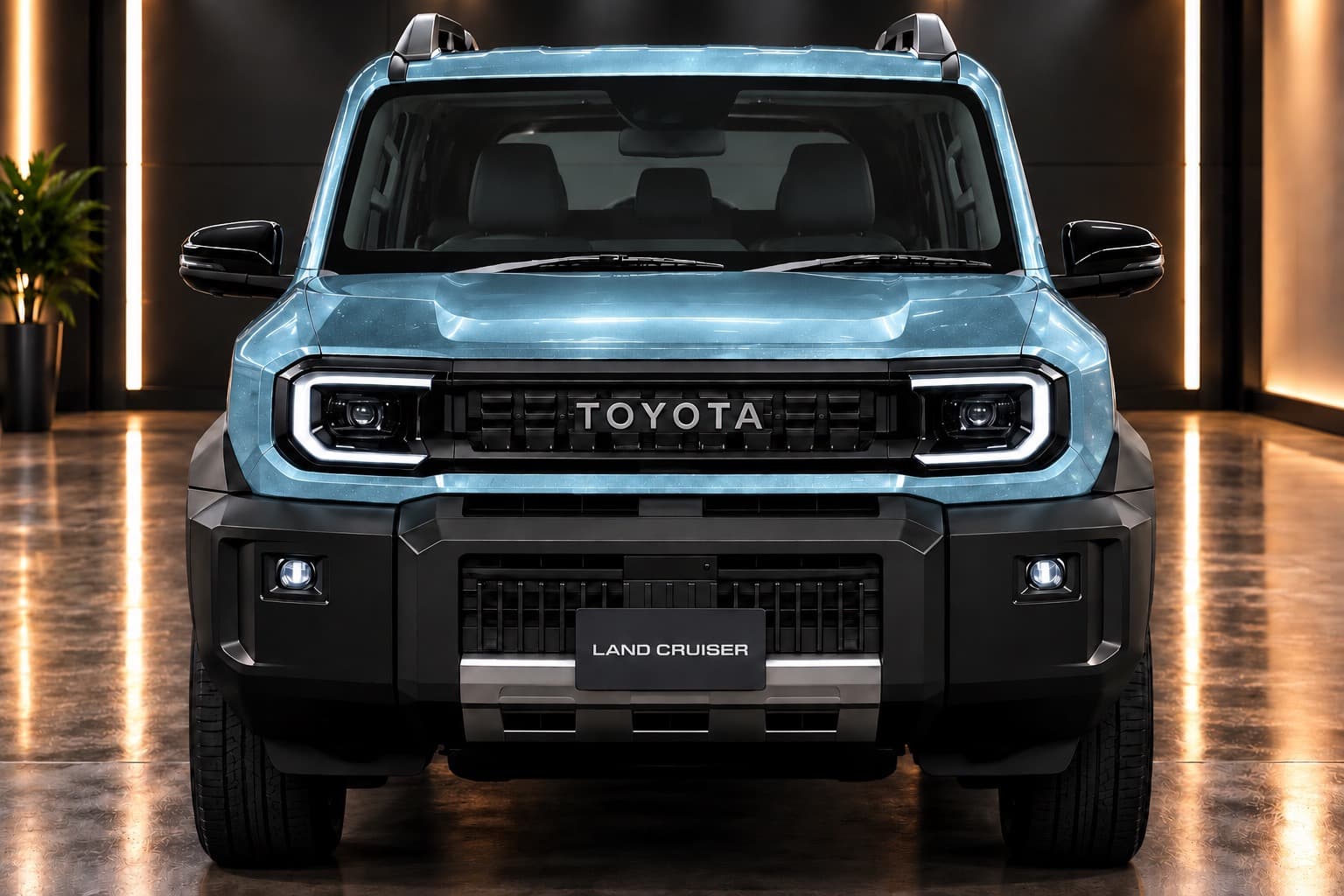 Another view of a vehicle wrapped in AusPPF Ice Blue paint protection film, in a showroom.
