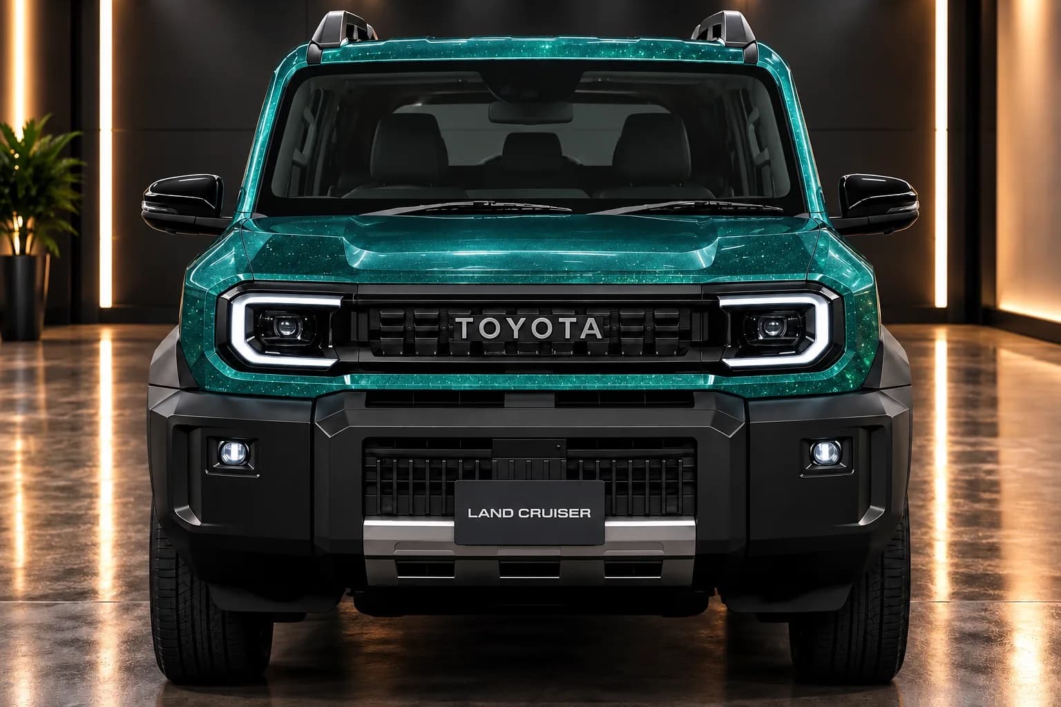 Another view of a vehicle wrapped in AusPPF Ideal Green paint protection film, in a showroom.
